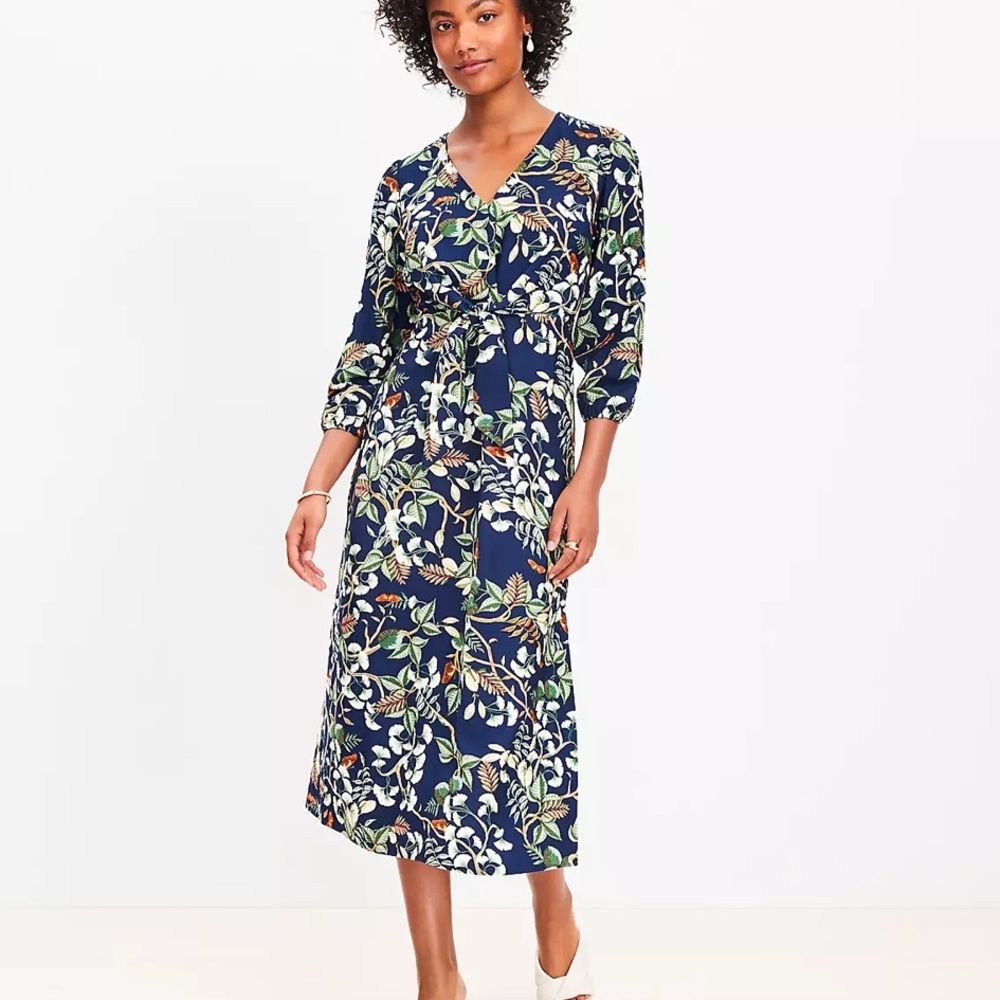 LOFT-Leafed Tie Frong Midi Dress - Picture 2 of 11